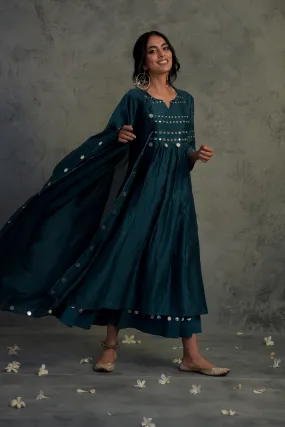 Teal Blue Gathered Kurta Set