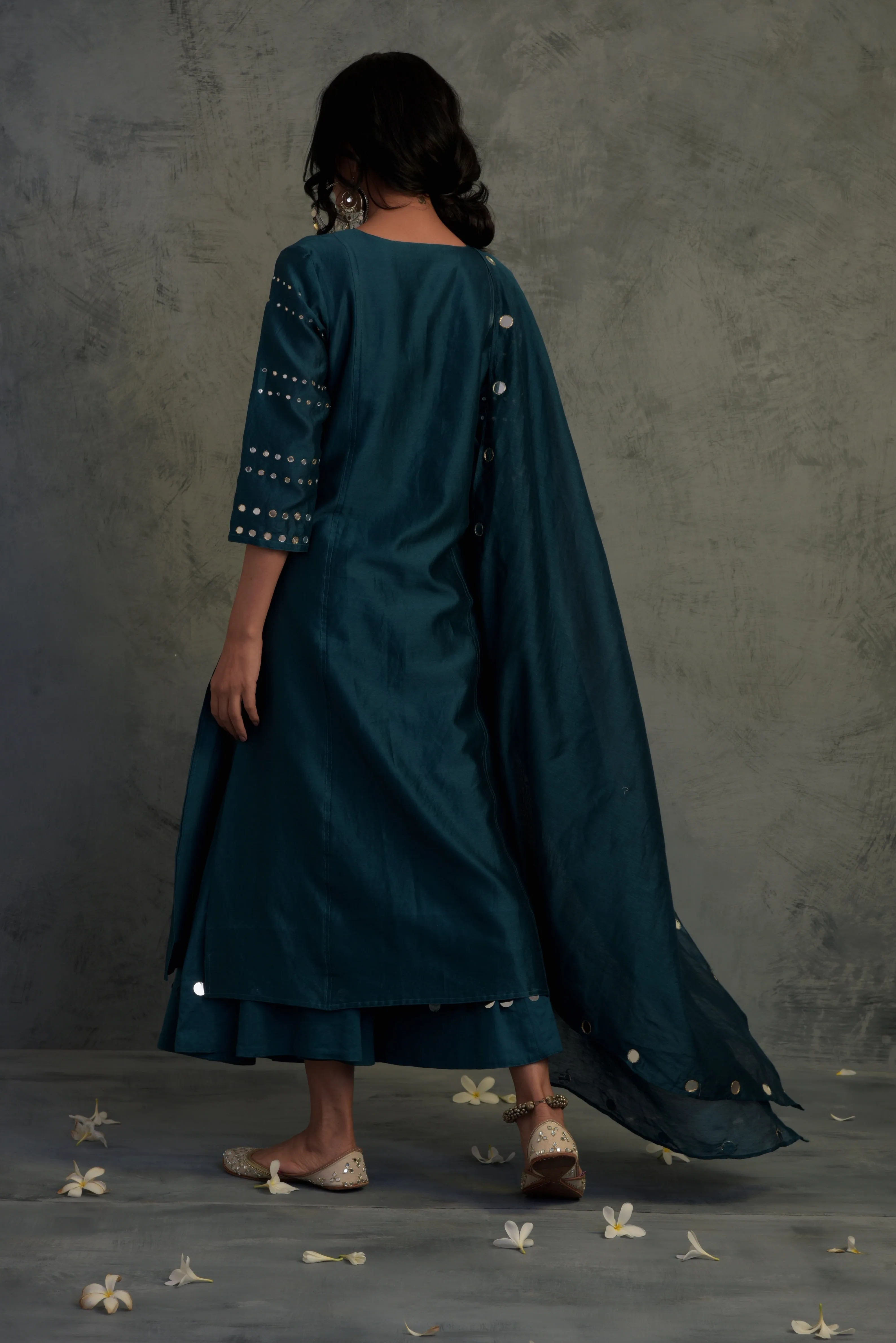 Teal Blue Gathered Kurta Set