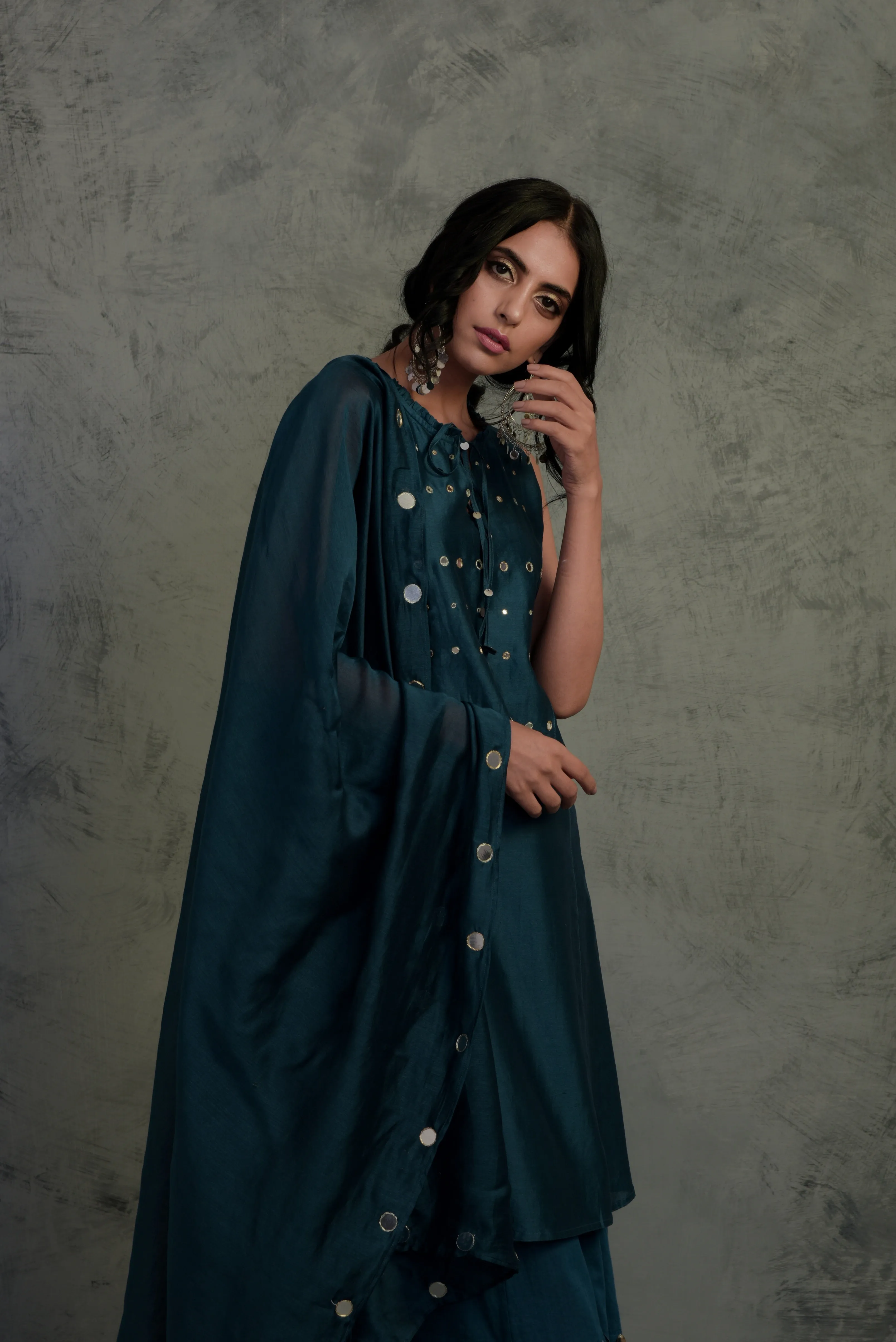 Teal Blue Sleeveless Kurta Set