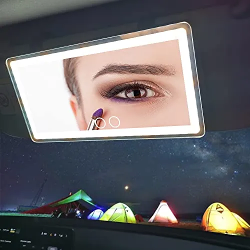 Tesla Car Vanity Mirror with Lights,Tesla Model 3/Y Accessories,Car Makeup Mirror with USB Rechargeable and Dimmable,Touch Screen Travel Makeup Mirror for Universal Car
