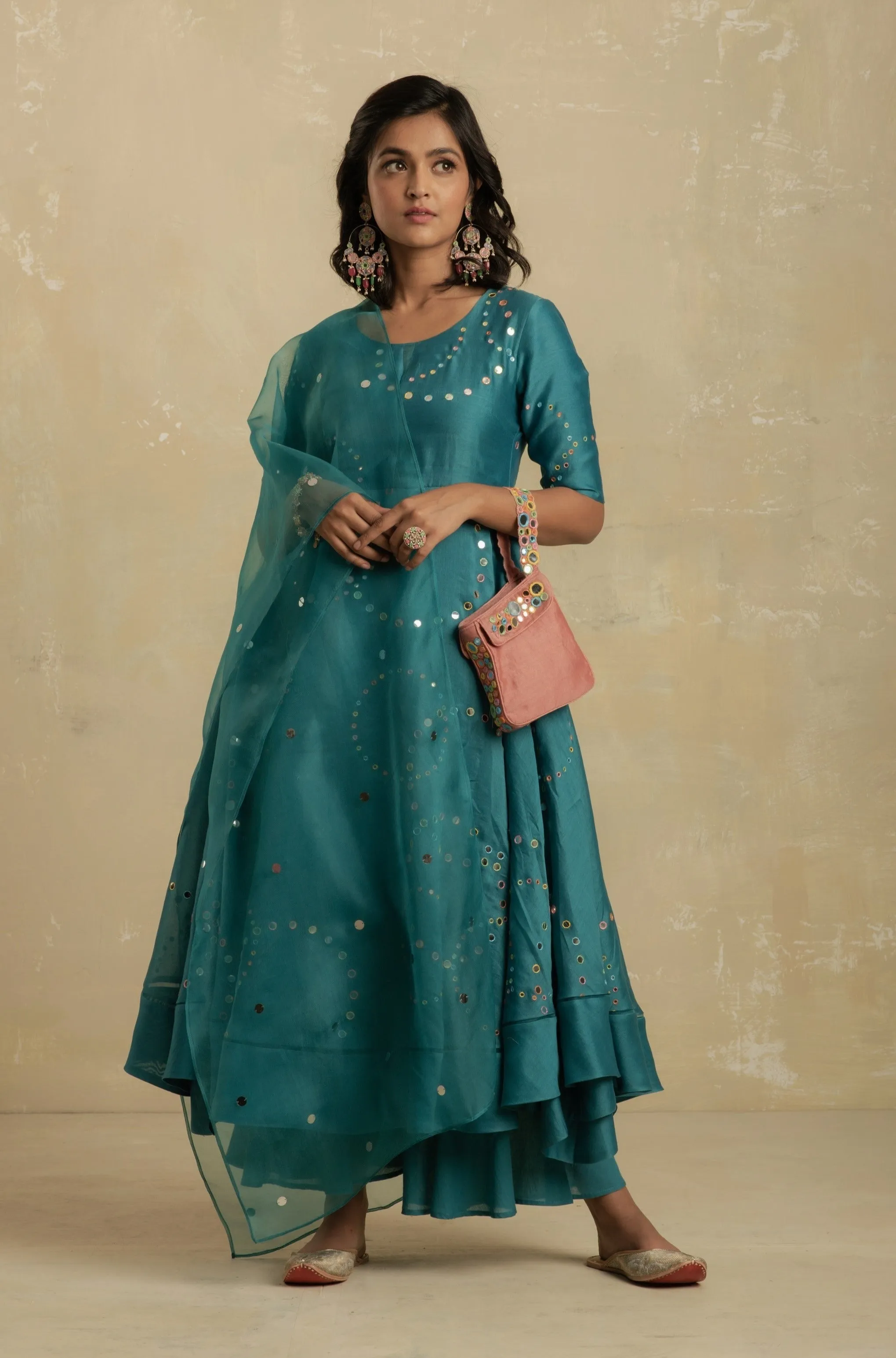Turquoise Flared Anarkali - Set of 3 | Size M, L, 2XL  | RTS