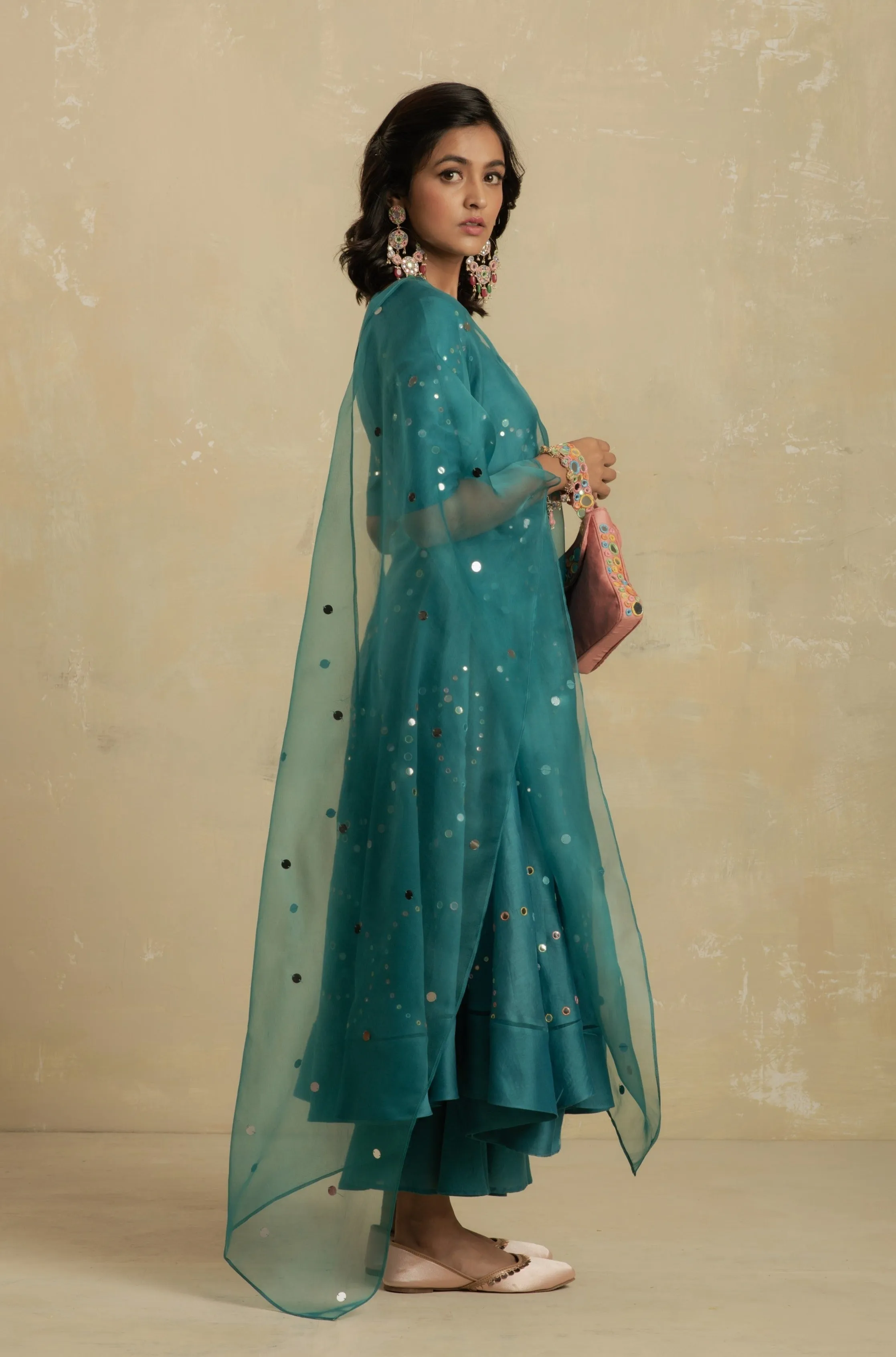 Turquoise Flared Anarkali - Set of 3 | Size M, L, 2XL  | RTS