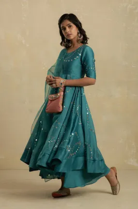 Turquoise Flared Anarkali - Set of 3 | Size M, L, 2XL  | RTS