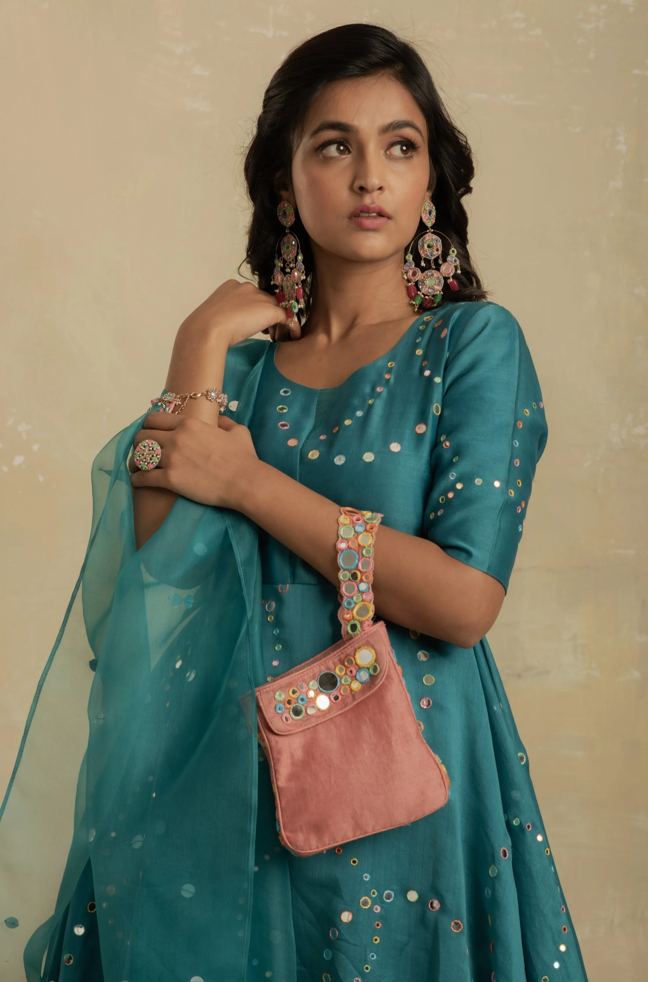 Turquoise Flared Anarkali - Set of 3 | Size M, L, 2XL  | RTS