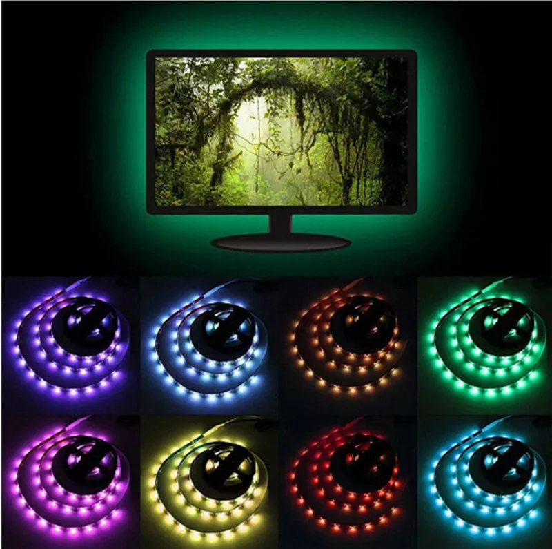 USB LED Strip Light TV Backlight 5050 RGB, 2x50cm   2x100cm, Color Changing with 24/44 Key Remote Control