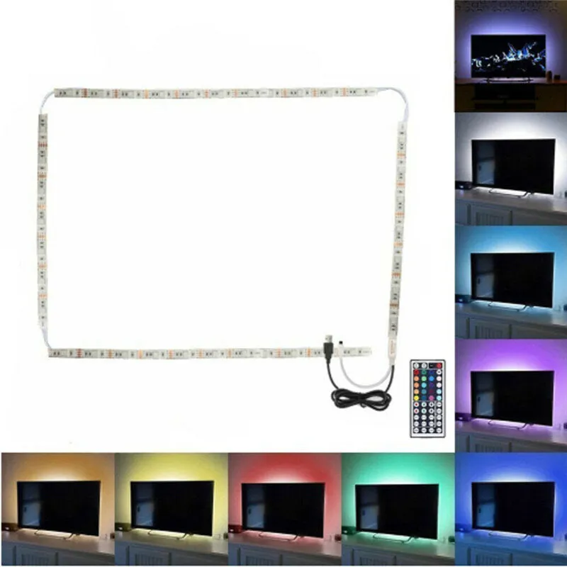 USB LED Strip Light TV Backlight 5050 RGB, 2x50cm   2x100cm, Color Changing with 24/44 Key Remote Control