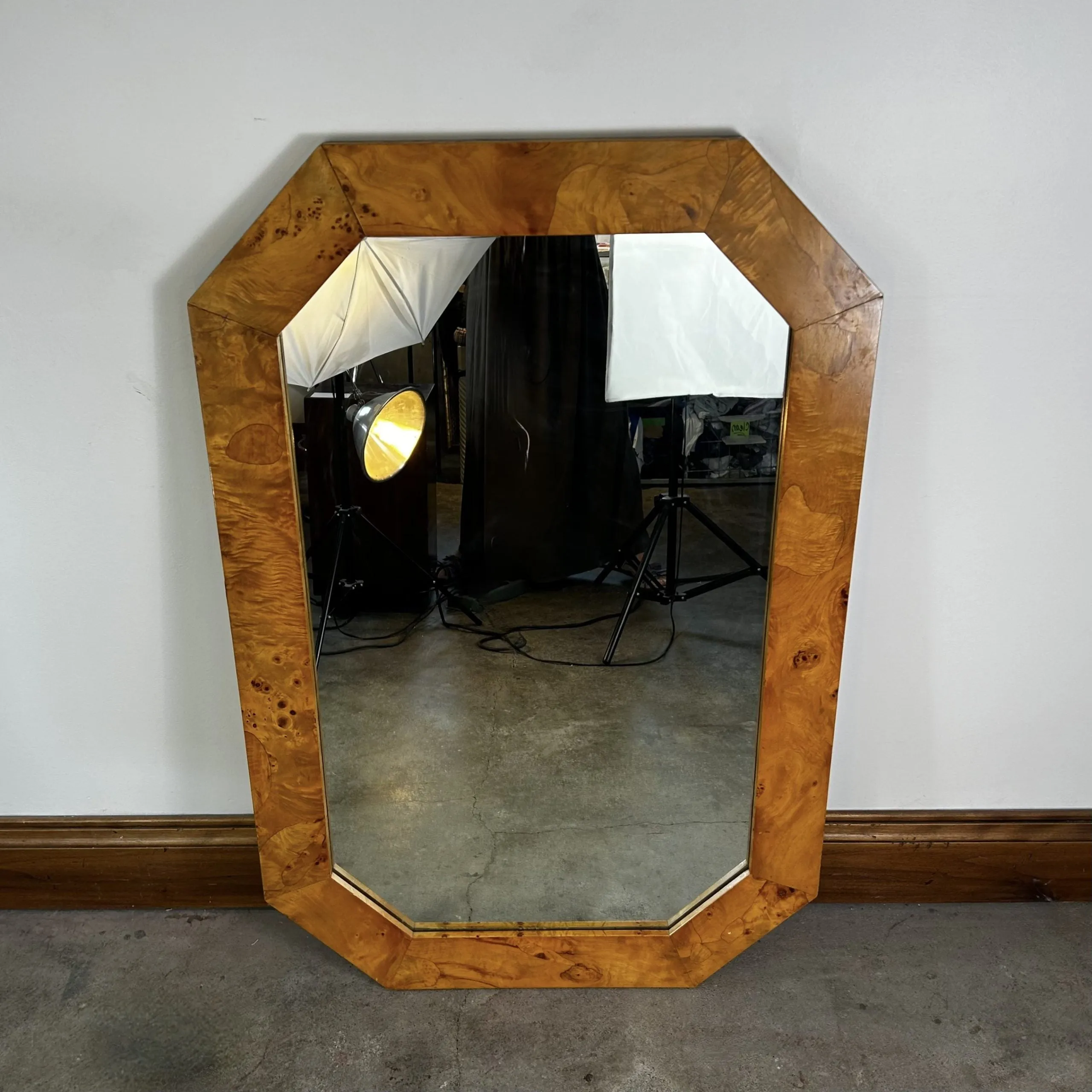 Vintage Italian Burled Wood Octagonal Wall Mirror