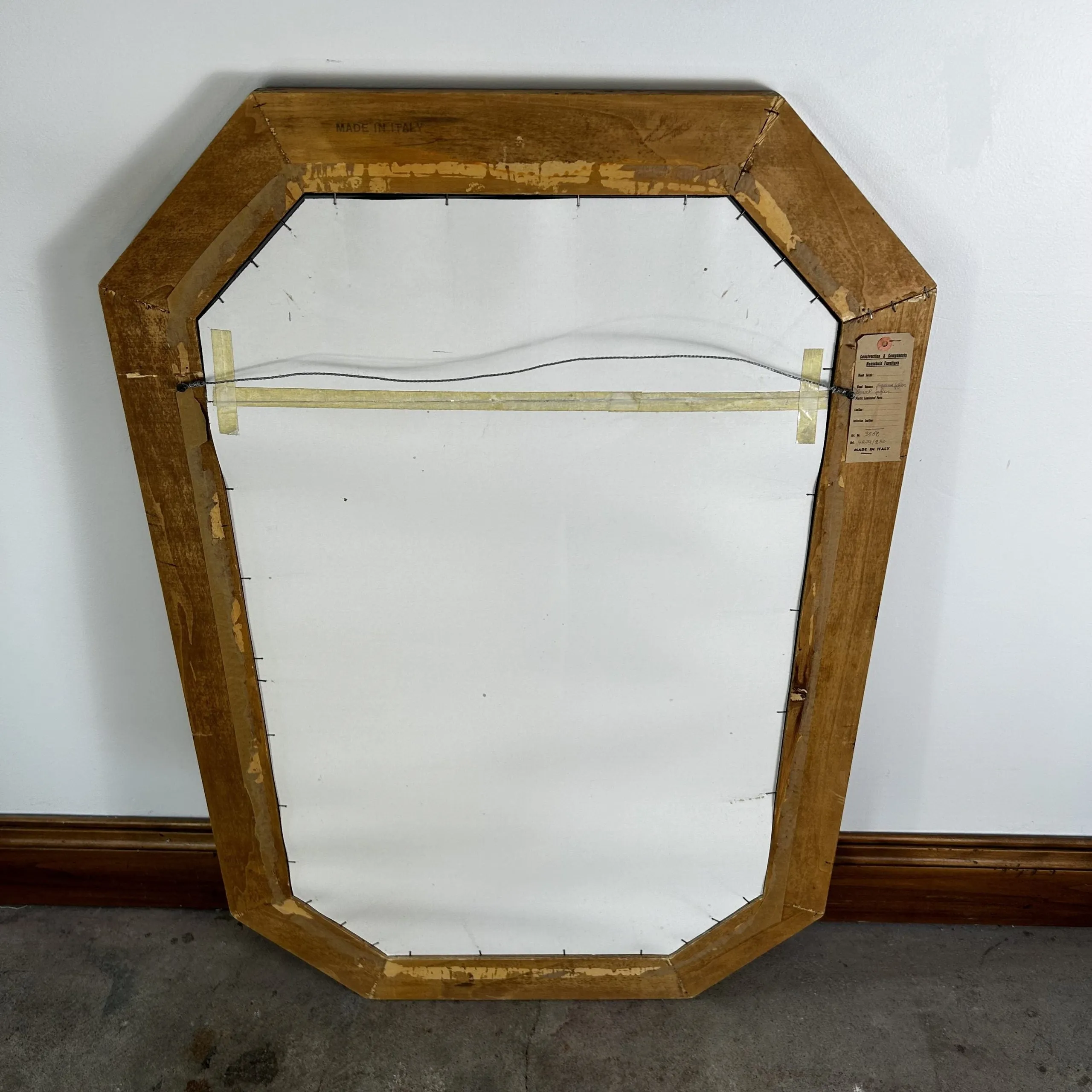 Vintage Italian Burled Wood Octagonal Wall Mirror
