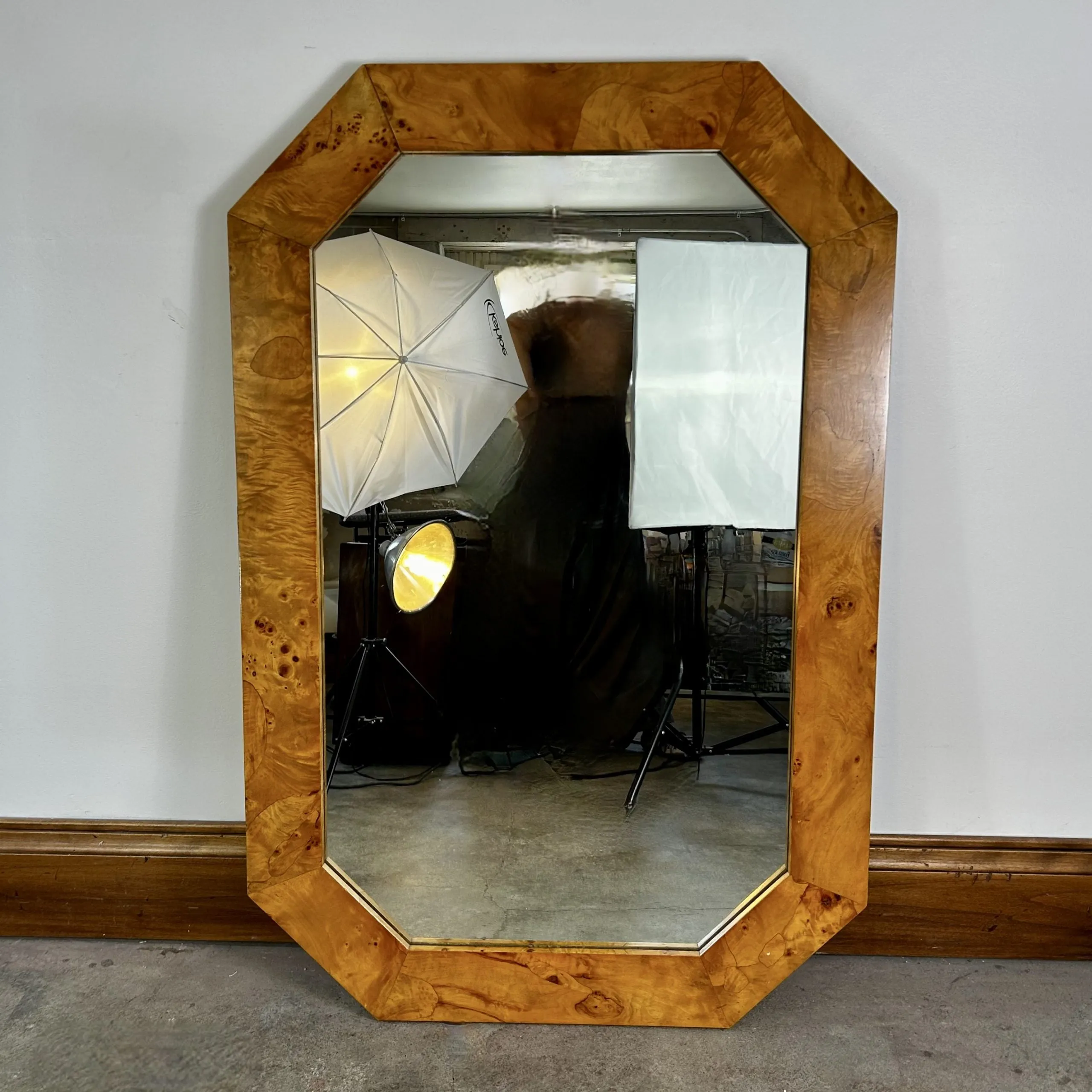 Vintage Italian Burled Wood Octagonal Wall Mirror