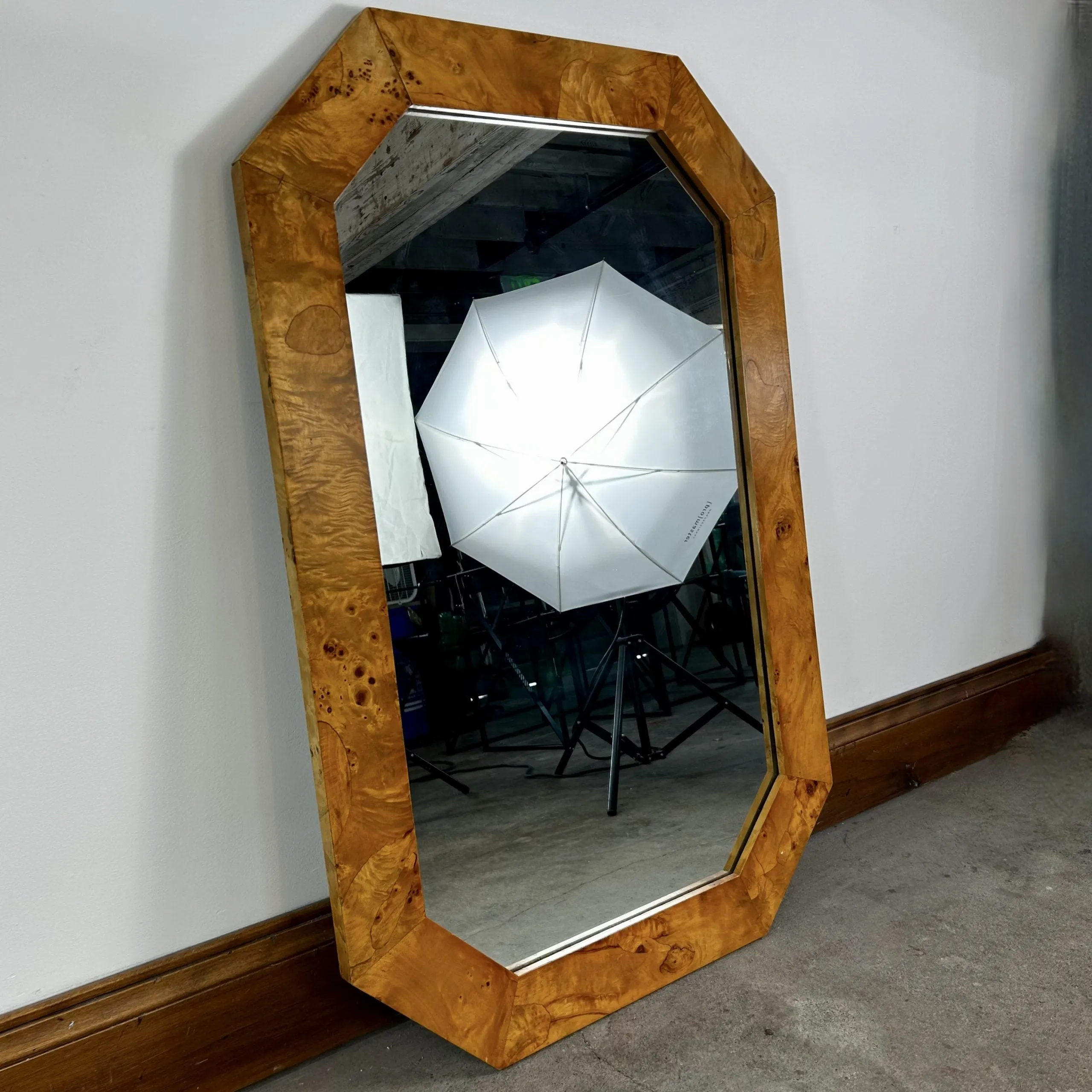 Vintage Italian Burled Wood Octagonal Wall Mirror