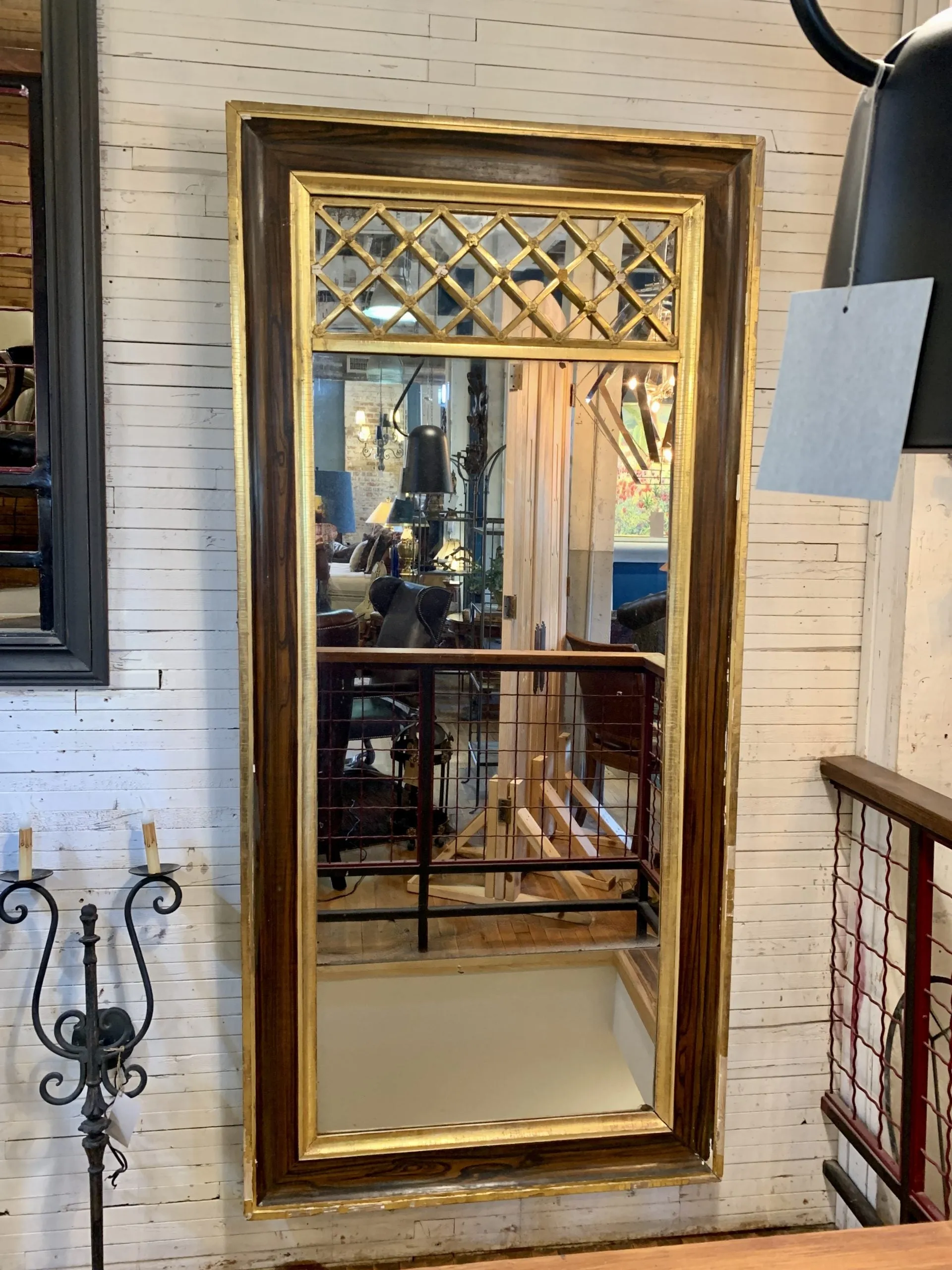 Vintage Mirror, Floor Standing, Mixed Gold and Dark Stained WoodFrame