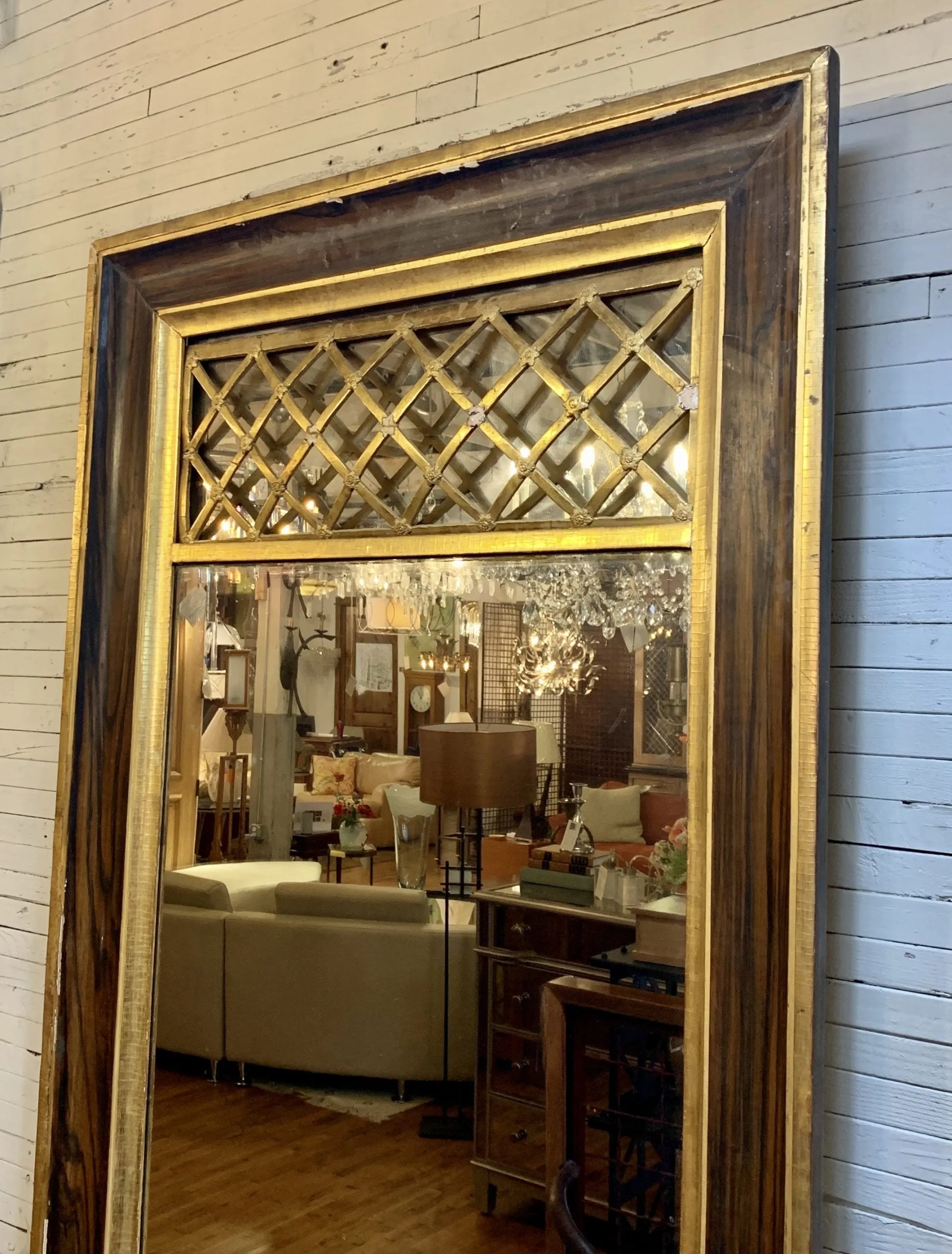 Vintage Mirror, Floor Standing, Mixed Gold and Dark Stained WoodFrame