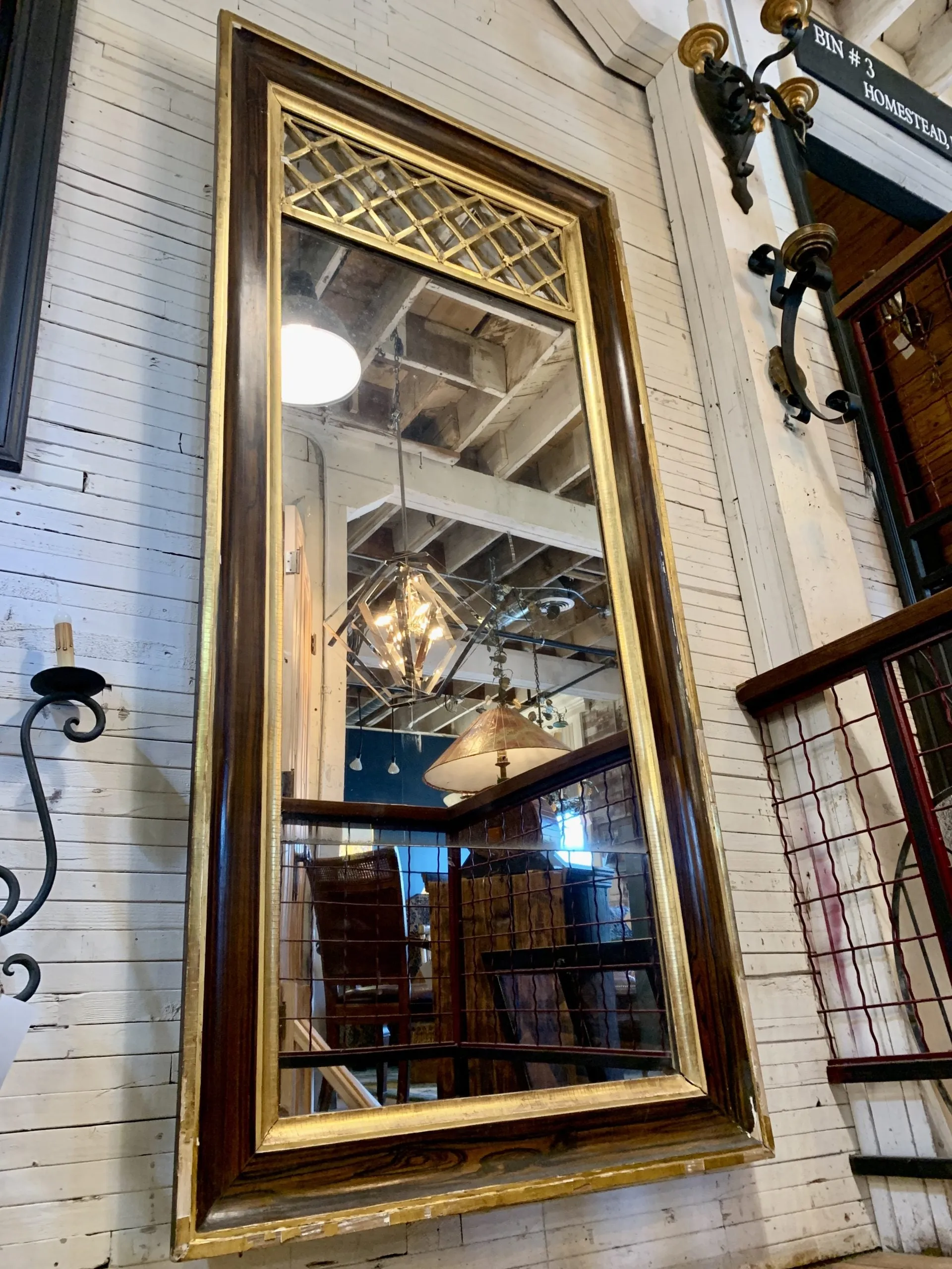 Vintage Mirror, Floor Standing, Mixed Gold and Dark Stained WoodFrame