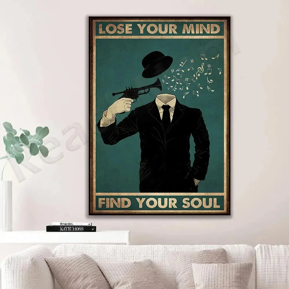 Vintage Music Poster, Lose Your Mind, Find Your Soul Vintage Prints, Trumpeter Art Prints, Music Gifts Creative Gifts