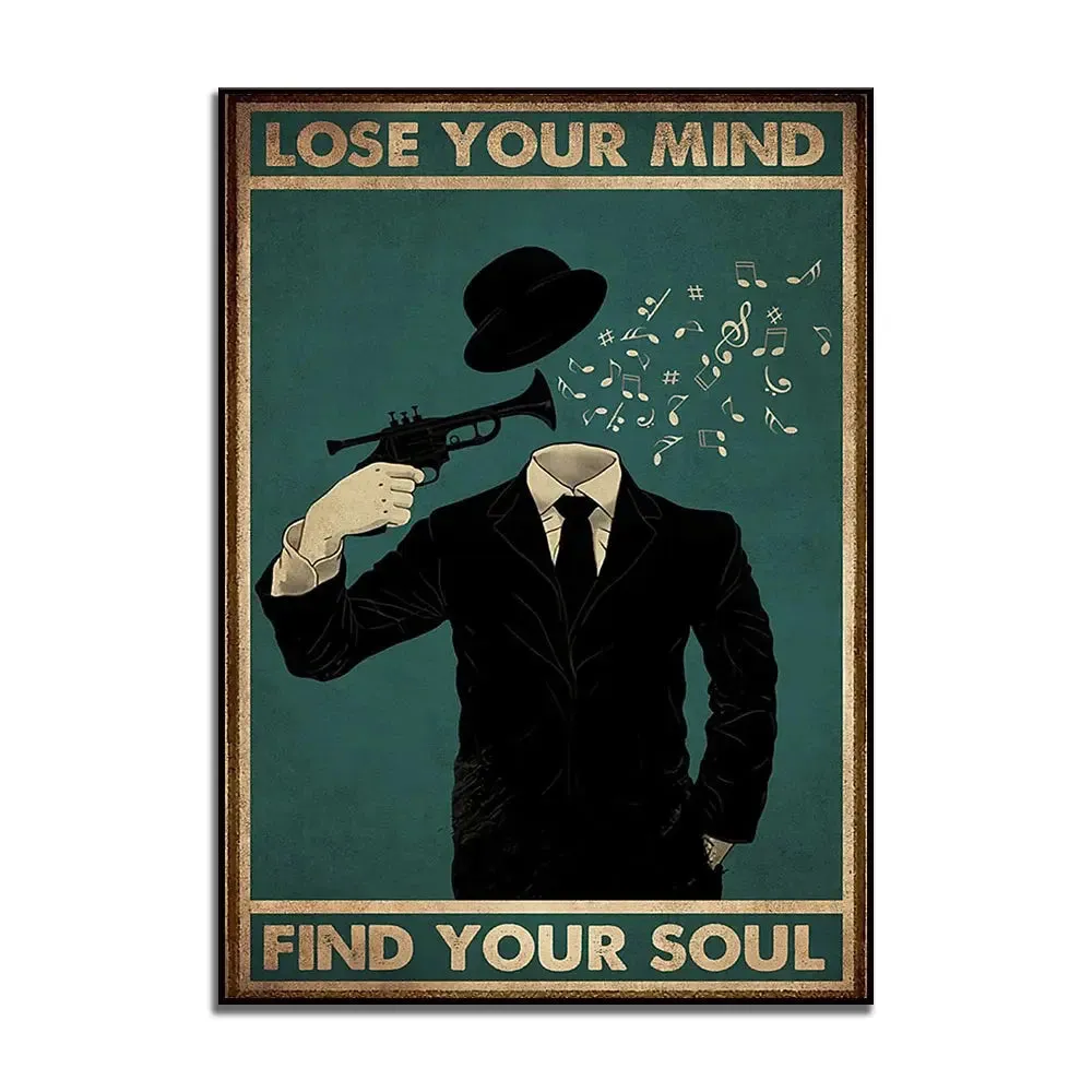 Vintage Music Poster, Lose Your Mind, Find Your Soul Vintage Prints, Trumpeter Art Prints, Music Gifts Creative Gifts
