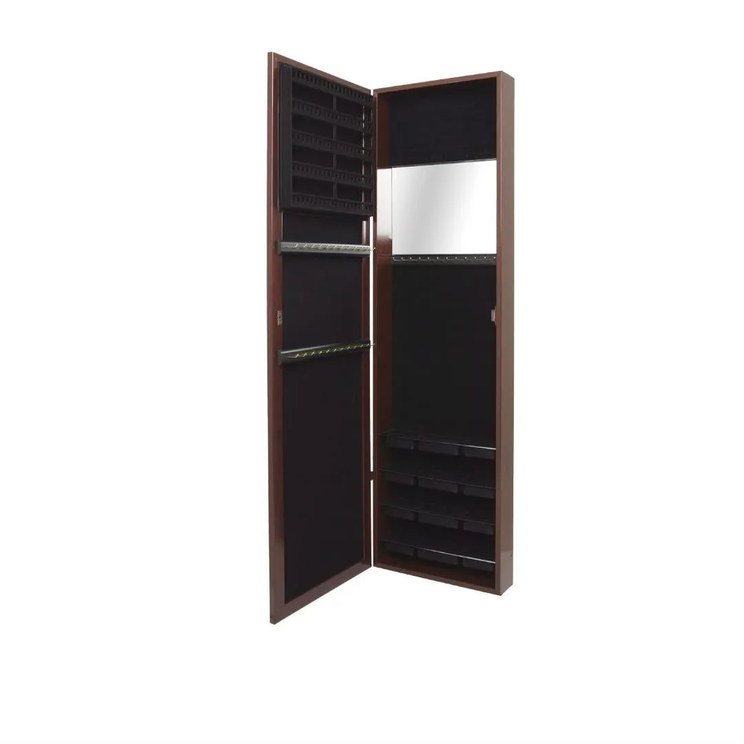 Wall - Door Mount Jewelry Armoire - Full Length Mirror in Cherry Finish