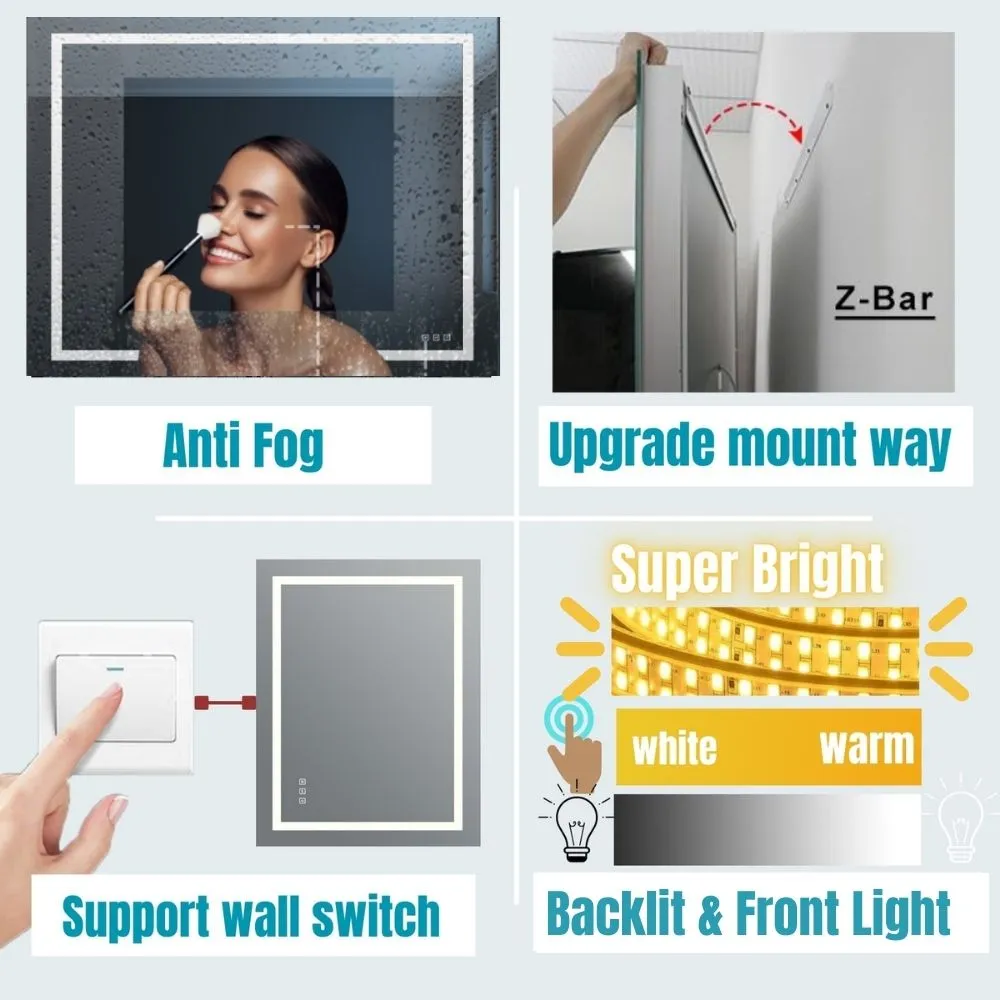 Waterpar®  84 in. W x 40 in. H Rectangular Frameless Wall Bathroom Vanity Mirror with Backlit and Front Light