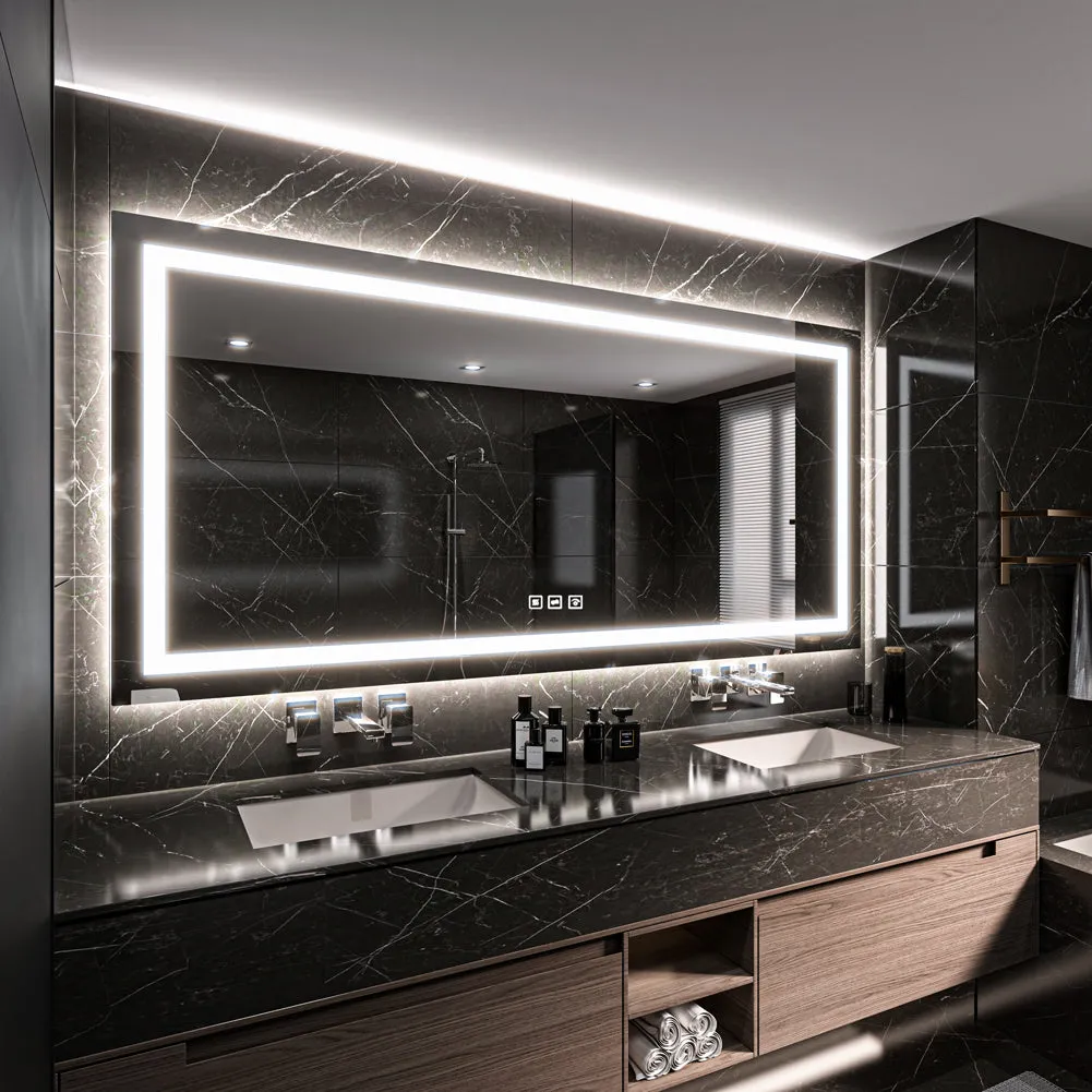 Waterpar®  84 in. W x 40 in. H Rectangular Frameless Wall Bathroom Vanity Mirror with Backlit and Front Light