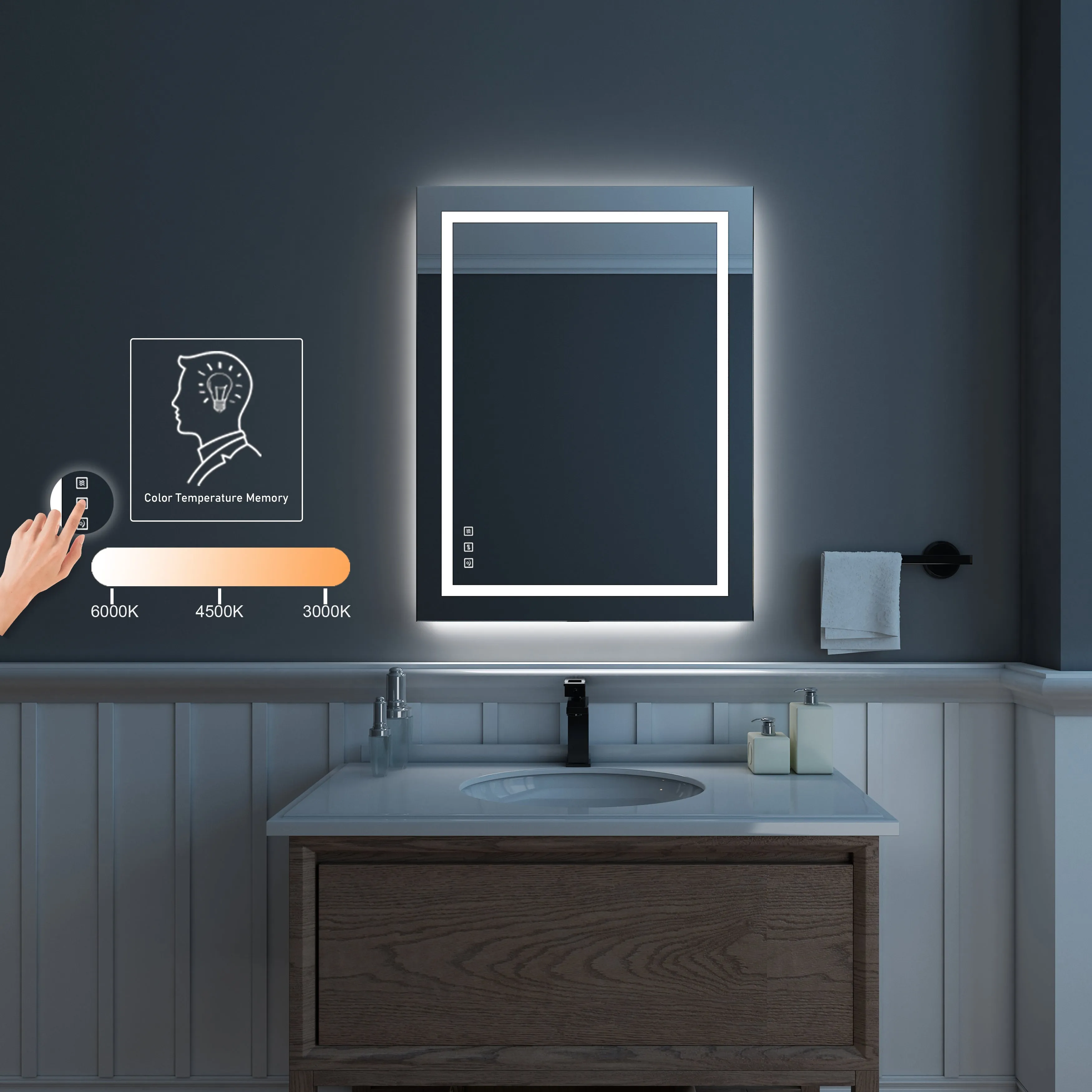 Waterpar®  84 in. W x 40 in. H Rectangular Frameless Wall Bathroom Vanity Mirror with Backlit and Front Light