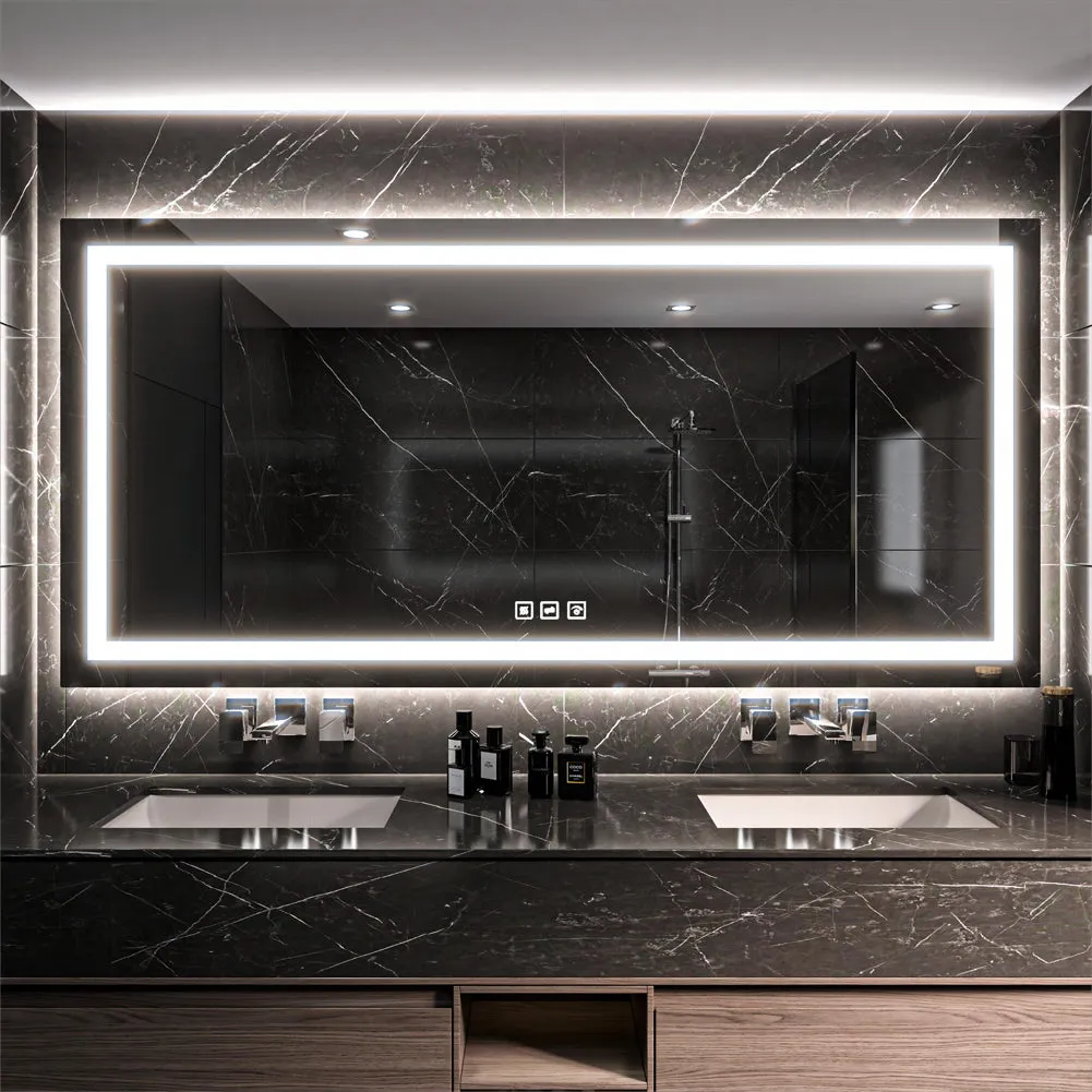 Waterpar®  84 in. W x 40 in. H Rectangular Frameless Wall Bathroom Vanity Mirror with Backlit and Front Light
