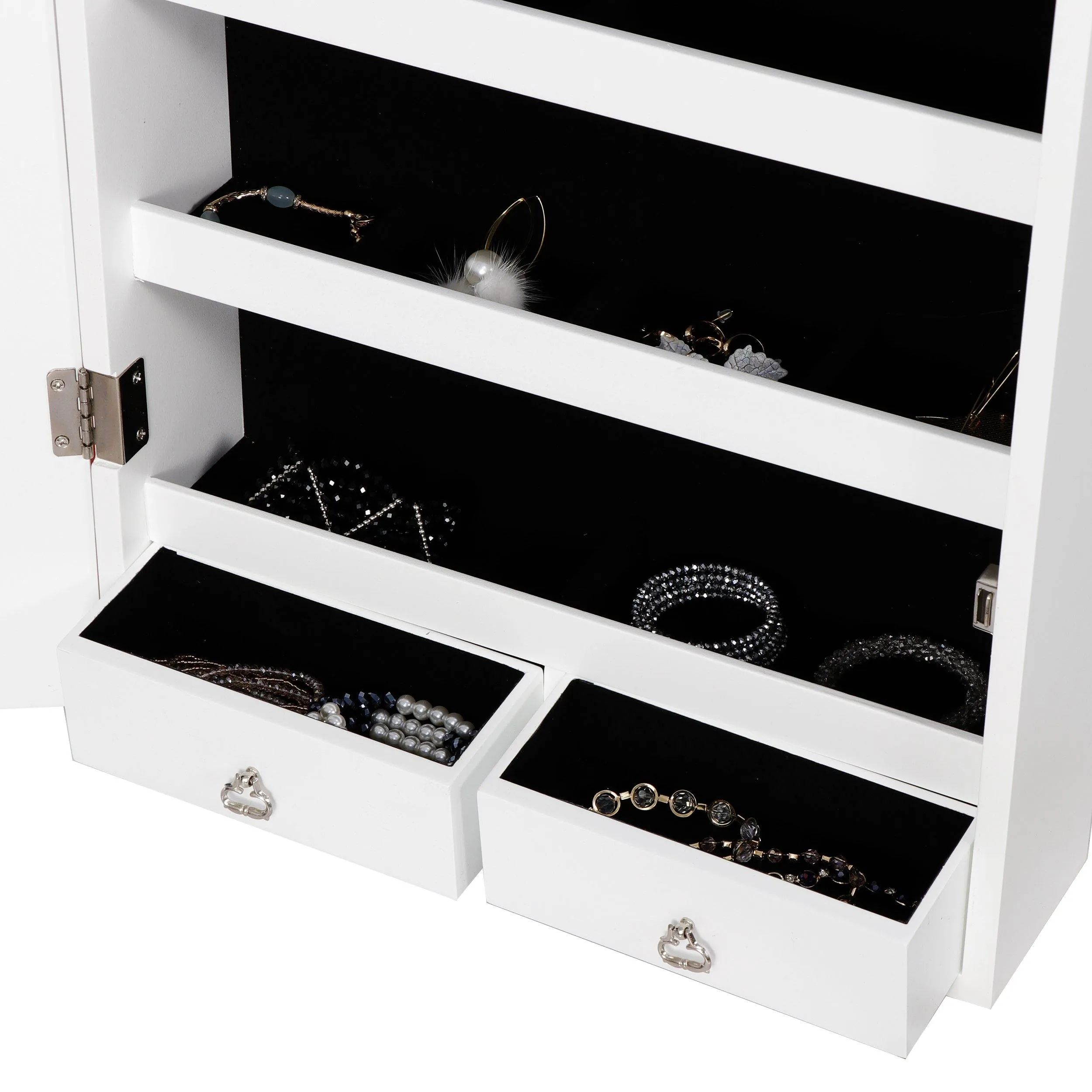 ZENY™ Upgraded 2in1 Jewelry Cabinet 47.3" H Wall/Door Mounted Jewelry Armoire with 6 Shelves 2 Drawers Jewelry Organizer with Full Length Mirror