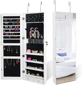 ZENY™ Upgraded 2in1 Jewelry Cabinet 47.3" H Wall/Door Mounted Jewelry Armoire with 6 Shelves 2 Drawers Jewelry Organizer with Full Length Mirror