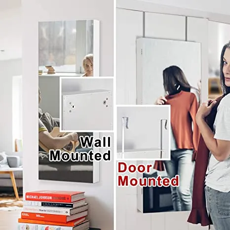 ZENY™ Upgraded 2in1 Jewelry Cabinet 47.3" H Wall/Door Mounted Jewelry Armoire with 6 Shelves 2 Drawers Jewelry Organizer with Full Length Mirror